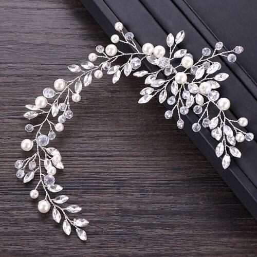 1PCS Silver Hairbands Pearl Handmade Bridal Hair Accessories Rhinestone Elegant Women Wedding Head Ornament Decoration