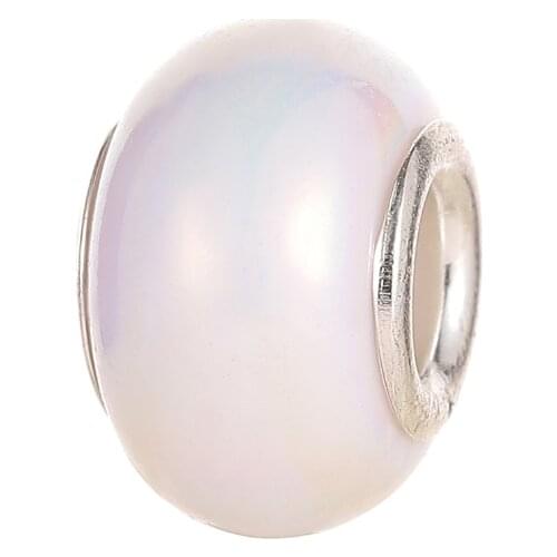 10Pcs White AB Color Acrylic Resin Muranos Big Hole European Spacer Beads Fit Pandora Charms Bracelet Necklace Jewelry Making