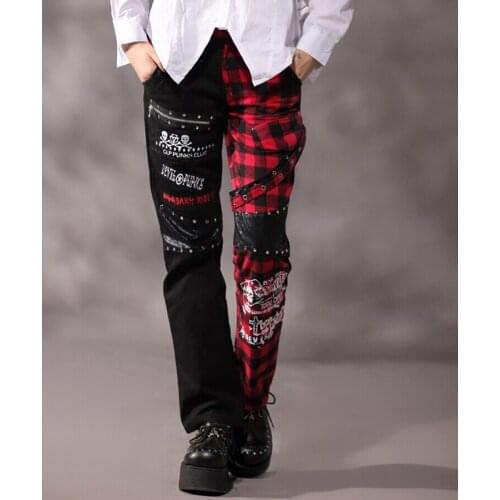 27-37 ! 2015 spring new arrival doodle print skull mens non-mainstream casual trousers pants stage singer costumes clothing