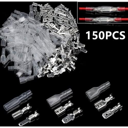30/60/150PCS 2.8/4.8/6.3mm Female Male Spade Crimp Terminals Sleeve Wire Wrap Connectors for 22-16 AWG 0.5mm2-1.5mm2