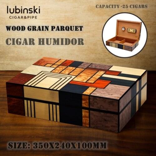 350x240x100mm Cedar Wood Cigar Humidor Capacity 25 Cigarettes Storage Box Cool Design Moisturizing Wood Grain Parquet Cigar Case