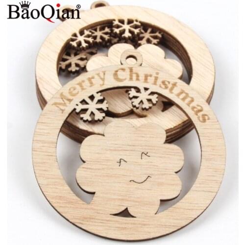 5Pcs 8cm “Merry Christmas” Xmas Cutouts Wooden Cartoon DIY Embellishments Wood Hanging Ornament Home Decoration Art Craft