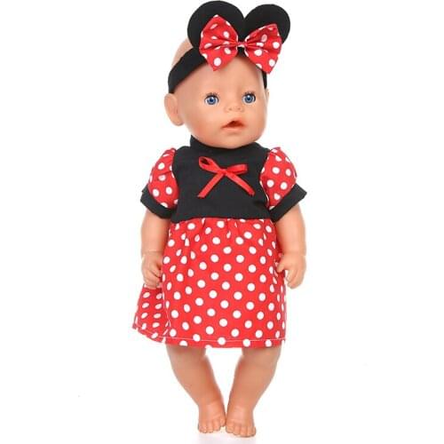 High Quality Dot Dress Fit For born baby 43cm Doll Clothes Doll Accessories For 17inch Baby Doll