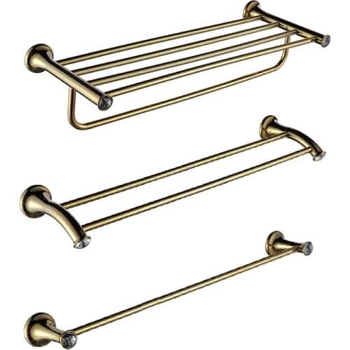 Bathroom Hardware Accessories Luxury Gold Long Double Towel Bar Rack Holder Shower Bath Hanger Crystal