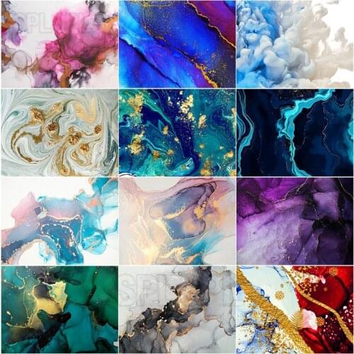 Diamond Painting Still Life White Blue Purple Colored Pigments Precipitated In The Water Colored Gold Embellishment Decor Poster