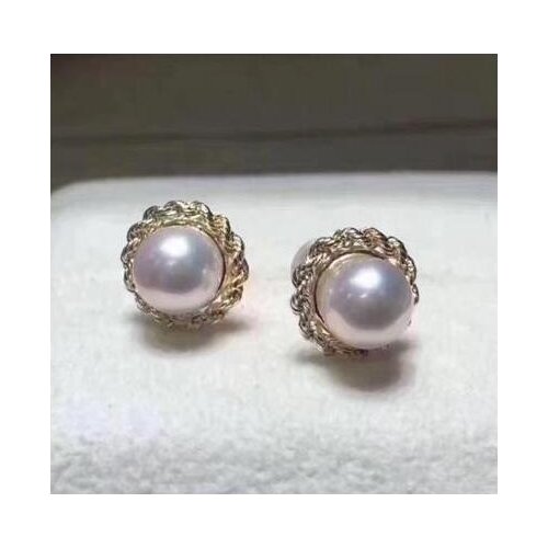 >noble jewelry gorgeous10-11mm south sea round white pearl stud earring 14k gold