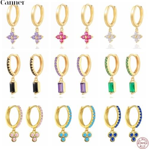 925 Sterling Silver Charming Geometric Minimalist Zircon Hoop Earring for Women Moon/Shell/Eye Of Devil Gold Round Earrings 2019