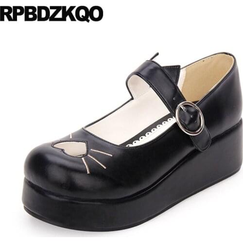 Black plus size 12 44 customized wedge 33 strap embroidered round toe heart 13 45 big women shoes medium heels designer platform