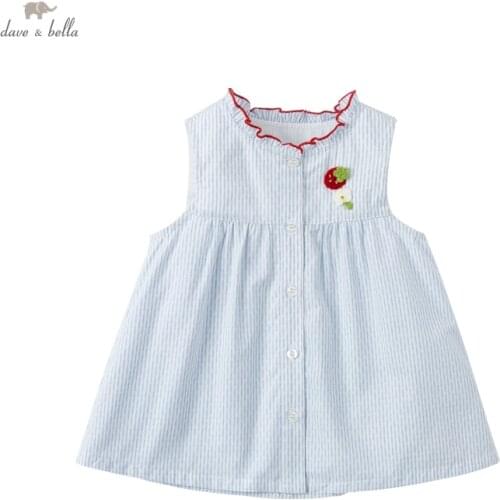 DBJ16498-1 dave bella summer fashion baby girls cartoon striped shirts infant toddler tops children high quality clothes