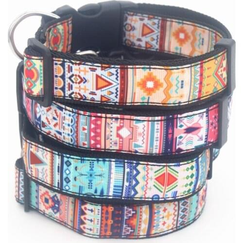 DHK 1'' 25mm Dog Collar Tribal Pattern Personalized Adjustable High Quality Ribbons Pet Collars E1939