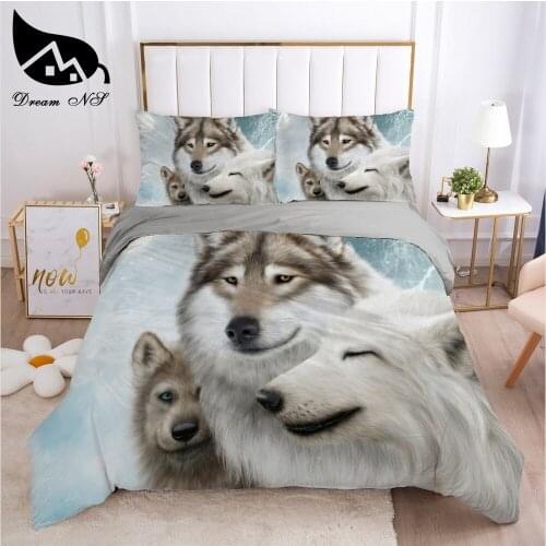 Dream NS High Precision Print White Wolf roupa de cama Bedding Home Textiles Set King Queen Bedclothes Duvet Cover Bedding set