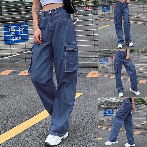 European and American Jeans High Waist Big Pocket Loose Straight Jeans Pants Vintage Streetwear Cargo pants women y2k