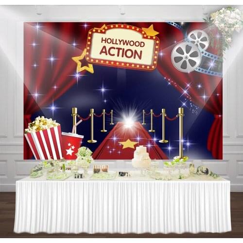 Hollywood Action Themed Party Backdrop Birthday Banners Red Carpet Starlit Table Decorations Photo Background Supplies Wallpaper