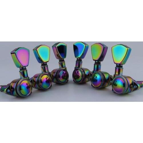Guitar Tuners 3L3R 1:21 Rear Lock String Tuning Key Pegs Machine Head with Trapezium Handle Replacement for Chameleon rainbow