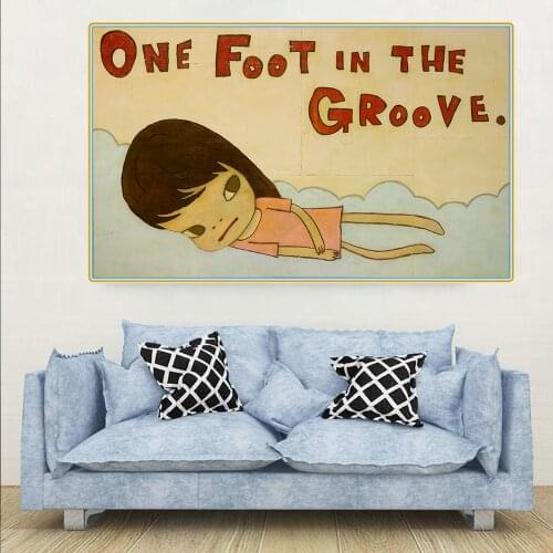 Holover Yoshitomo Nara"One foot in the groove"Canvas Oil Painting Japanese Manga Unframed Cartoon Wall Art Home Decor Aesthetic