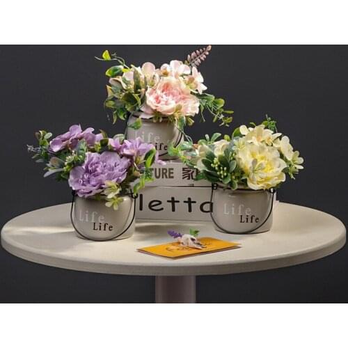 Simulation Flower Potted Ceramic Craft Decoration Living Room Desktop Table Decoration Fake Flower Set Simulation Plant Bonsai