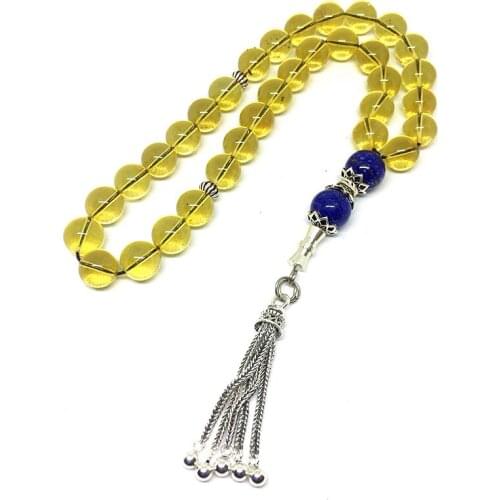 Natural Mexico Blue Amber 33 Beads Prayer Beads with 925 Silver Tassel Mala Certificated Amber Customized High Qaulity