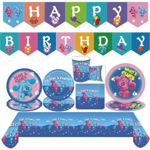 Blues Clues Theme Birthday Party Decoration Supplies Blue Spotted Dog Paper Cup Plate Napkins Baby Shower Balloons Kids Favors
