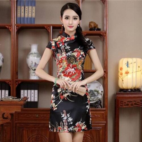 Short Style Cheongsam Traditional Chinese Mini Dress Black Womens Elegant Slim Rayon Qipao New Arrival Vestido Size S M L XL XXL