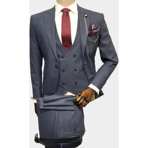 Handsome Groomsmen Wool blend Groom Tuxedos Mens Wedding Dress Man Jacket Blazer Prom Dinner (Jacket+Pants+Tie+Vest) A124