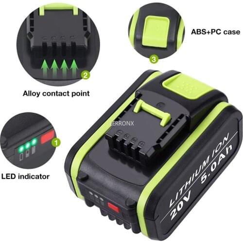 WX550 20V 5000mAh Lithium Rechargeable Replacement Battery for Worx Power Tools WA3551 WA3553 WX390 WX176 WX178 WX386 WX678