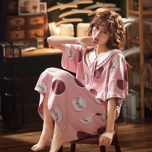 Nightdress Girl Summer Pure Cotton Lovely Soft Princess Wind Female Lovely Nightgown Plus Size Sleepwear Set
