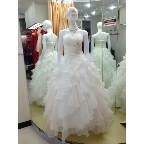 Casamento organza ruffles crystal vestido de noiva renda 2016 new fashionable ball gown wedding Dress bridal gown free shipping