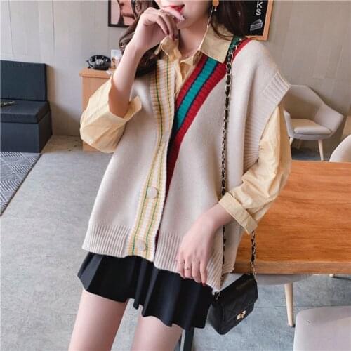 NEW Fashion Loose coat Cardigan Cloth Korean Girls Waistcoat Autumn Sleeveless Sweater Vest Women Knitted Top for Women lady