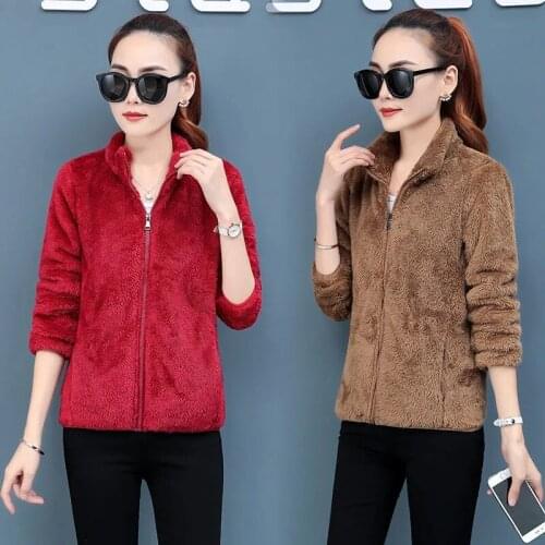 2021 Winter Warm Fashion Windbreaker Coral Elegant Ladies cotton clothes Womens Velvet Short Coats Zipper Loose Famale Outwear