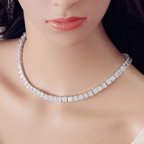 Pera High Quality Sparkling Cubic Zirconia Big Princess Cut CZ Costume Party Choker Necklace Earrings Jewelry Set for Women J375
