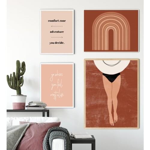 Beach Woman Prints Abstract Geometric Burnt Orange Boho Gallery Wall Art Canvas Painting Travel Quotes Poster Living Room Decor