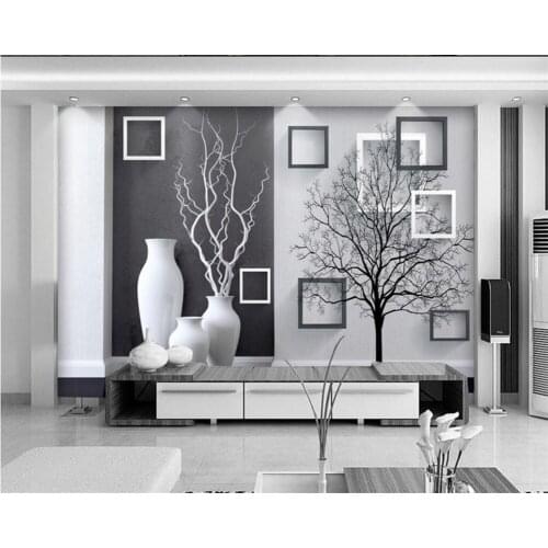 Beibehang custom wallpaper home decoration living room custom wallpaper modern black and white art vase wallpaper for walls 3 d