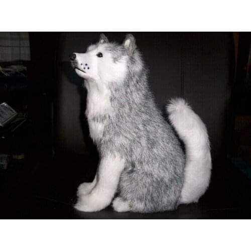 About 30x22x12cm squat husky dog hard model polyethylene & furs handicraft husky Christmas gift k0713