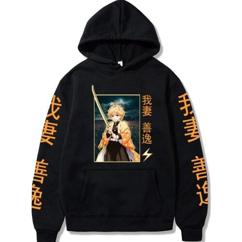 Harajuku Anime Demon Slayer Agatsuma Zenitsu Pullover Streetwear Funny Cartoon Costume Hoodies Man Casual Winter Warm Sweatshirt