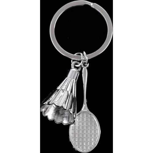 Badminton Racket / Racquet And Shuttlecock Keychain Keyring Pendant