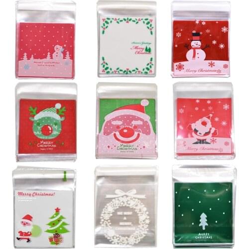 Christmas Candy Cookie Gift Bags 10cm Plastic Self-adhesive Biscuits Snack Packaging Bag Cartoon Wedding Party Decoration Favors