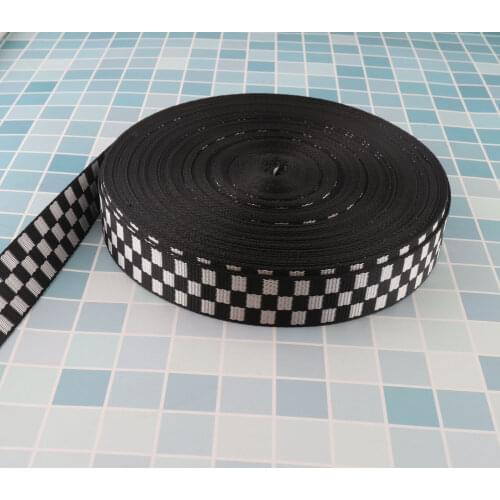 1 1/2" Black White Cotton Webbing Grid Belt Lanyard Bag Purse Webbing Bag straps tote bag handle Leash Supplies-38mm