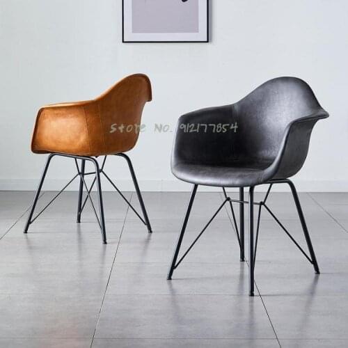 Nordic Dining Chair Home Retro Designer Armrest Negotiation Chair Light Luxury Ins Industrial Style Coffee Shop Leather Chair