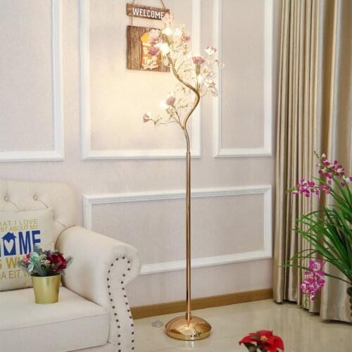 American Crystal Tree LED Floor Lamp Modern Creative Living Room Bedroom Office Standing Lights Nordic Interior Decoration Lamps