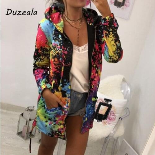 Outerwear & Coats Jackets Fashion Tie dyeing Print Outwear Sweatshirt Hooded Overcoat coats and jackets women 2021