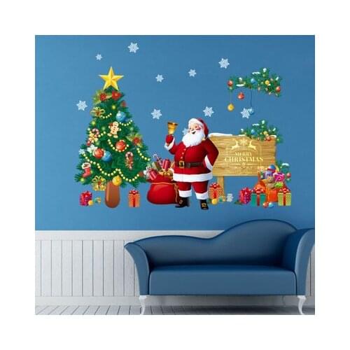 Waterproofing Wall Sticker Christmas Tree Santa Claus Christmas Decorations For Home Market Restaurant Glass Entrance Stickers