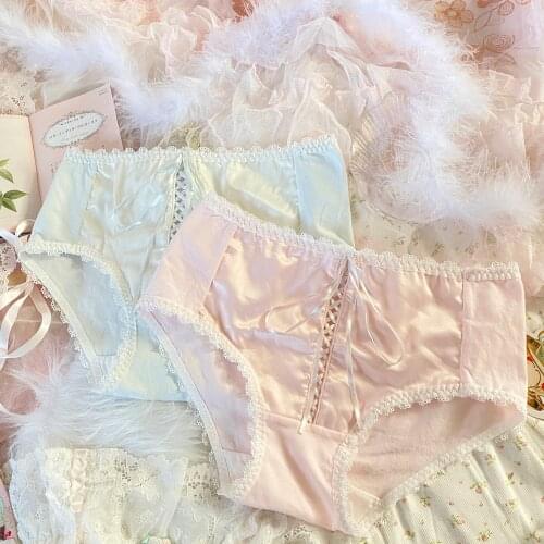 Japanese loli seamless panties ribbon tie bow satin stitching cotton mid-waist comfortable underwear super fairy bielizna damsk