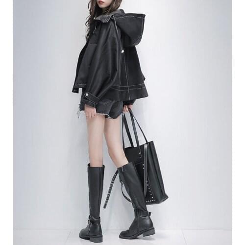 Large Size womens Short-length Windbreaker Womens Fat Sister Womens Loose And Thin Casual All-match Hooded Age Reduction Jacke