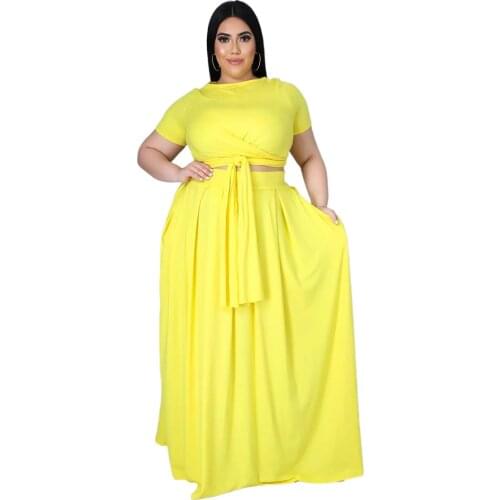 Plus Size Women Clothing Two Piece Set Top and Long Skirt Plus Size Sets 5XL 4XL Plus Size Conjuntos Black Yellow Green Outfits