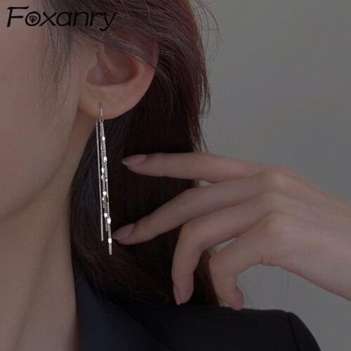 FOXANRY Prevent Allergy 925 Sterling Silver Drop Earrings for Women Trendy Elegant Charming Creative Long Tassel Bride Jewelry