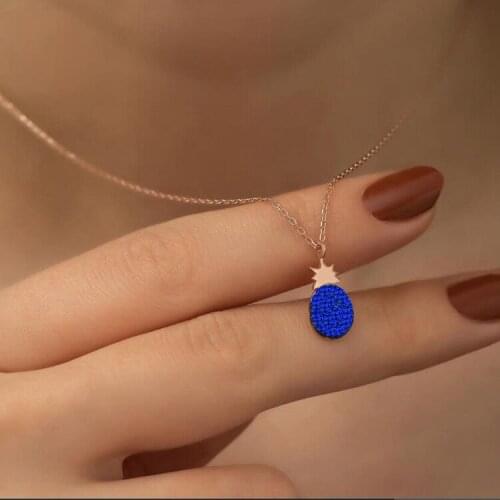 Babygirl Cute Gold CZ Blue Pineapple Pendants Necklace For Women Stainless Steel Link Chain Bijoux Femme Men Birthday Gift