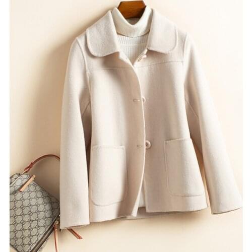 Women Short Style Double-Sided Cashmere Woolen Coat Doll Collar 100% Pure Wool Jacket High Quality Plus Size Outerwear Femme XXL
