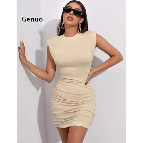 2021 Tank Top Dresses Sexy Pleated Bag Hip Skirt Solid Color Fashion Tight Sleeveless Party Mini Elastic Pullover Skirt Women