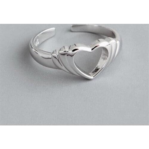 Simple Temperament Hollow Love Female 925 Sterling Silver Jewelry Personality Sweet Heart-shaped Opening Rings R664