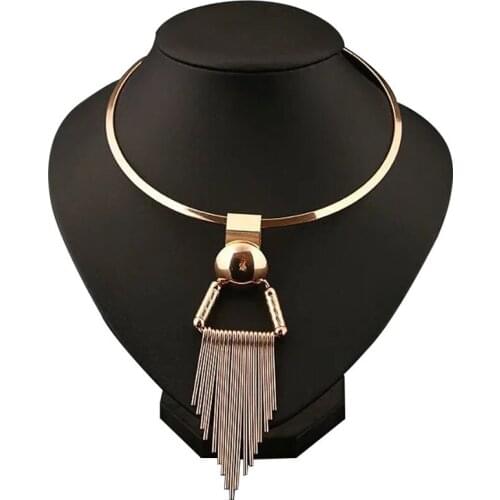 Womens Jewelry Accessories Alloy Tassel Drop Fashion Necklaces Gold Silver Color Statement Women Choker Neck Collar for Party